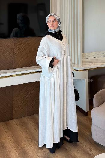 Lamelif Müslin Maksi Boy Elbise Bej