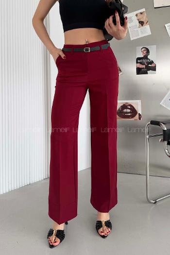 Claret Red Crepe Fabric High Waist Material Pants