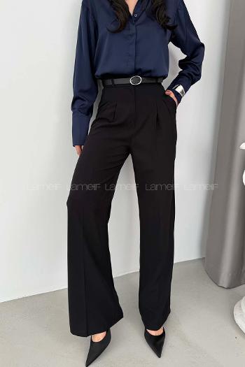 Lamelif Yüksek Bel Palazzo Pantolon Siyah