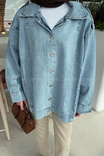 Lamelif Apolet Detaylı Kot Ceket Buz Mavisi