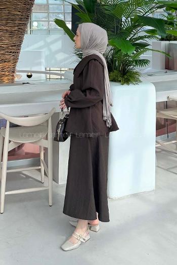 Lamelif Bebe Yaka Fermuarlı Takım Acı Kahve