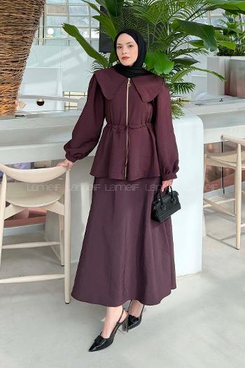 Lamelif Bebe Yaka Fermuarlı Takım Mürdüm