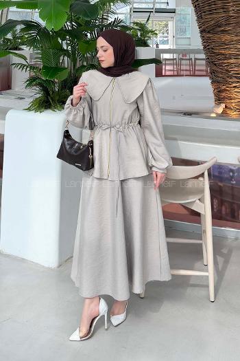 Mink Peter Pan Collar Long Arm Ayrobin Straight Skirt Suit