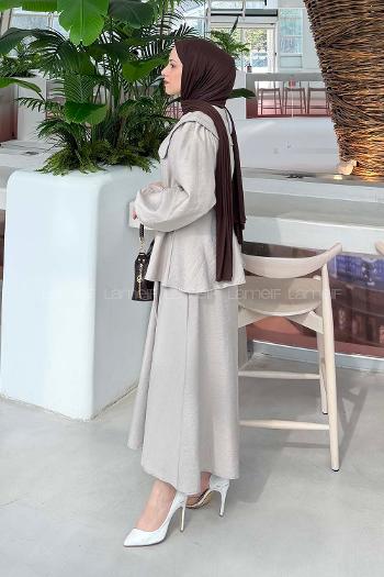 Mink Peter Pan Collar Long Arm Ayrobin Straight Skirt Suit