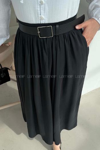 Black Viscose Fabric Polyester Flared Skirt Skirt