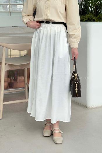 Lamelif Cep Detaylı Etek Ekru