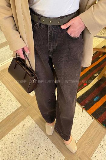 Lamelif Çift Pensli Boyfriend Pantolon Kahverengi