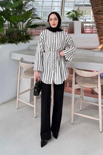 Cream Shirt Collar Long Arm Cotton Unprinted Shirt