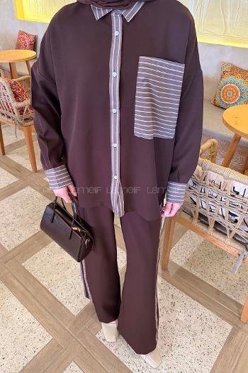 Bitter Brown Shirt Collar Long Arm Cotton Lycra Polyester Regular Trousers Comfortable Suit