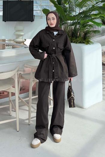 Dark Brown Shirt Collar Long Arm Denim Regular Trousers Comfortable Suit