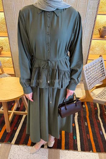 Lamelif Etek Ucu Pileli Bağlamalı Takım Haki