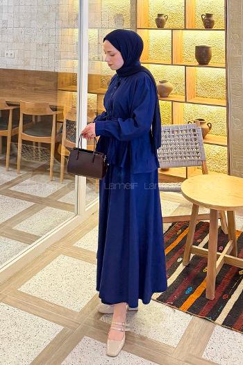 Lamelif Etek Ucu Pileli Bağlamalı Takım Lacivert