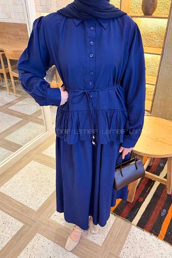 Lamelif Etek Ucu Pileli Bağlamalı Takım Lacivert