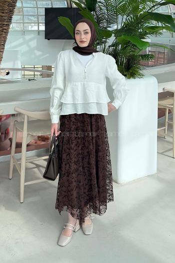 Lamelif Fırfırlı Bluz Ekru