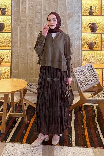 Lamelif Fırfırlı Bluz Haki