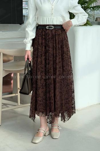 Lamelif Floklu Etek Acı Kahve