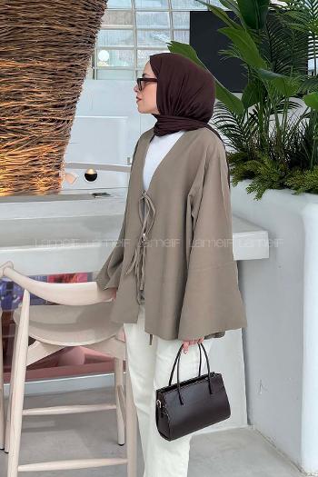 Lamelif İspanyol Kol Bağlama Detaylı Gömlek Haki