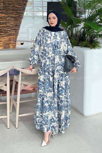 Lamelif Katleya Model Elbise İndigo