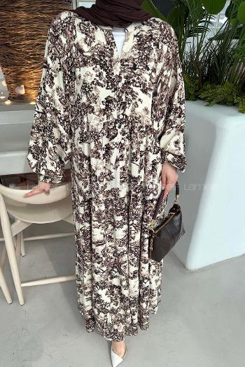 Lamelif Katleya Model Elbise Kahverengi