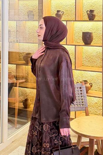 Bitter Brown Shirt Collar Long Arm Polyester Unprinted Shirt