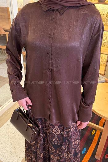 Bitter Brown Shirt Collar Long Arm Polyester Unprinted Shirt