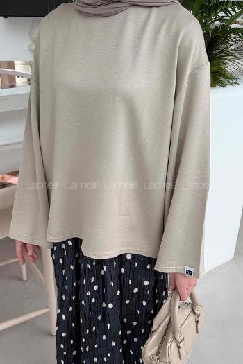 Lamelif Kol Armalı Sweatshirt Bej