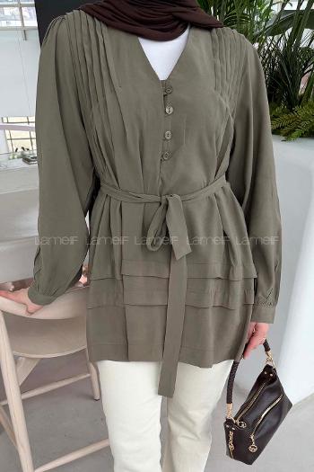 Lamelif Kuşaklı Gömlek Haki