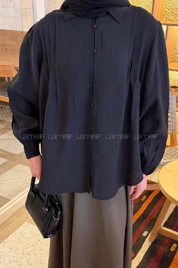 Black Shirt Collar Long Arm Cotton Unprinted Shirt