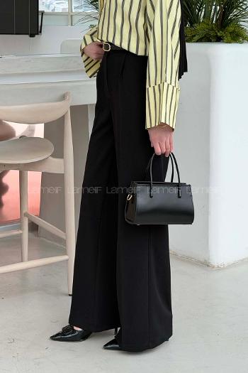 Black Crepe Fabric High Waist Material Pants