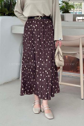 Lamelif Puantiyeli Etek Kahverengi