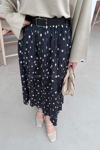 Lamelif Puantiyeli Etek Lacivert