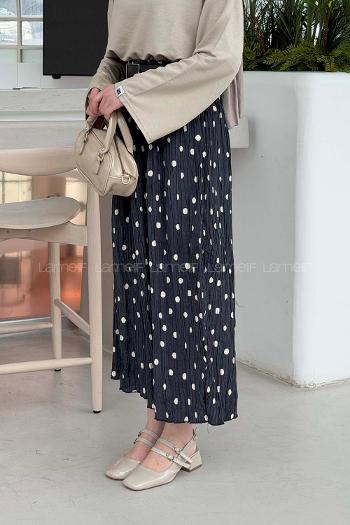 Lamelif Puantiyeli Etek Lacivert