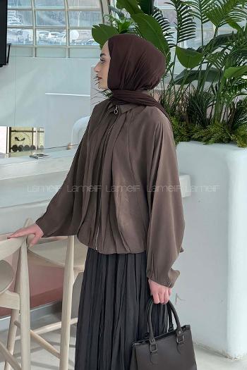 Lamelif Yarasa Kol Ceket Kahve