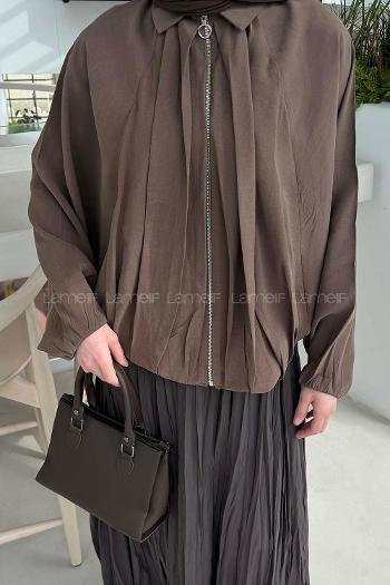 Lamelif Yarasa Kol Ceket Kahve