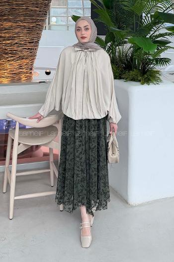 Lamelif Yarasa Kol Ceket Krem