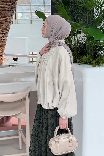 Lamelif Yarasa Kol Ceket Krem