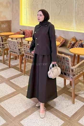 Lamelif Asimetrik Kapamalı Takım Acı Kahve