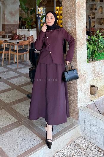 Lamelif Asimetrik Kapamalı Takım Mürdüm