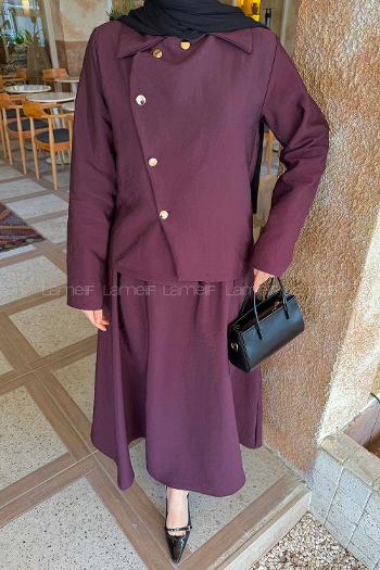 Lamelif Asimetrik Kapamalı Takım Mürdüm