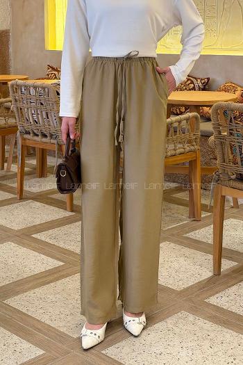 Lamelif Bağcıklı Tensel Pantolon Yağ Yeşili