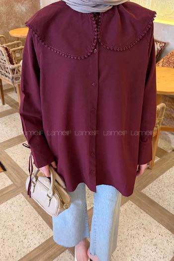 Lamelif Bebe Yaka Dantel Detaylı Gömlek Bordo