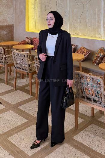 Lamelif Ceket-Pantolon Takım Siyah