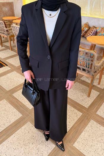 Lamelif Ceket-Pantolon Takım Siyah