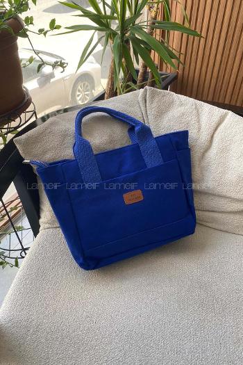 Lamelif Çok Cepli Kanvas Kadın Omuz Çantası Saks Mavisi