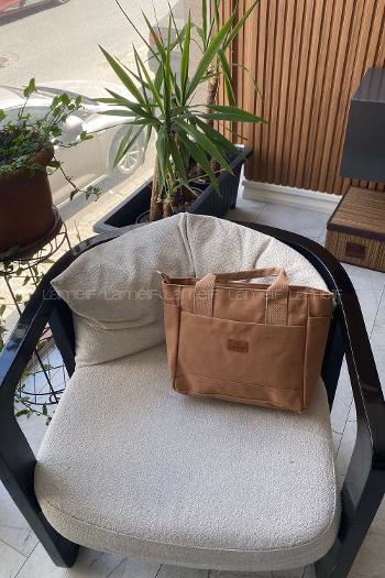 Lamelif Çok Cepli Kanvas Kadın Omuz Çantası Soft Kahve