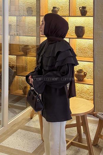 Lamelif Geniş Katlı Yakalı Gömlek Acı Kahve