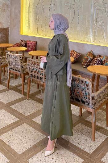 Lamelif Taşlı Bağlamalı Takım Haki