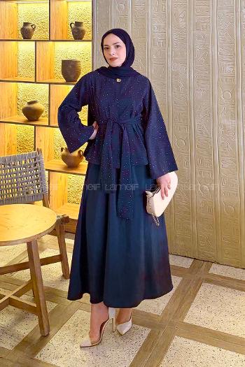 Lamelif Taşlı Bağlamalı Takım Lacivert