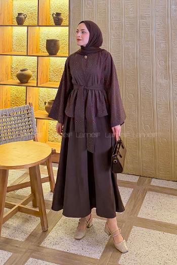 Lamelif Taşlı Bağlamalı Takım Soft Kahve