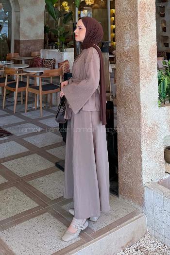 Lamelif Taşlı Bağlamalı Takım Vizonrengi